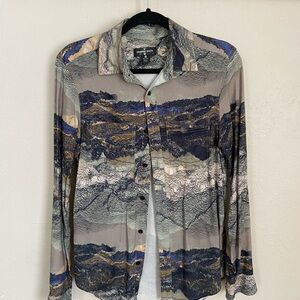 Men's Casual Button Down Shirt - Multicolor Abstract Design